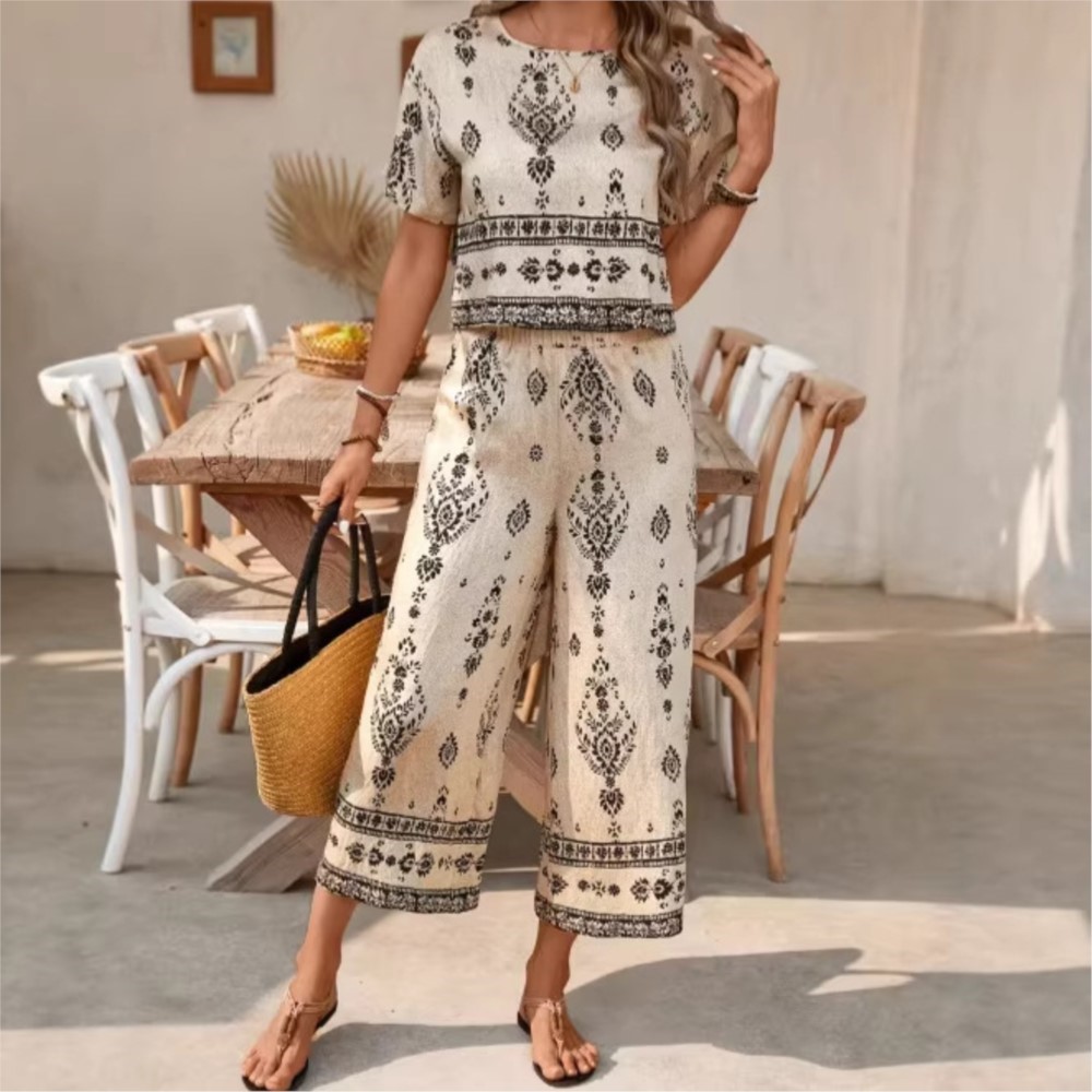 New Ethnic Fashion - Setelan Wanita Lengan Pendek Motif Retro