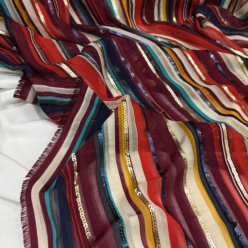 Kain Payet Bordir Bergaris War - Ethnic Fashion Design ulasan dan harga