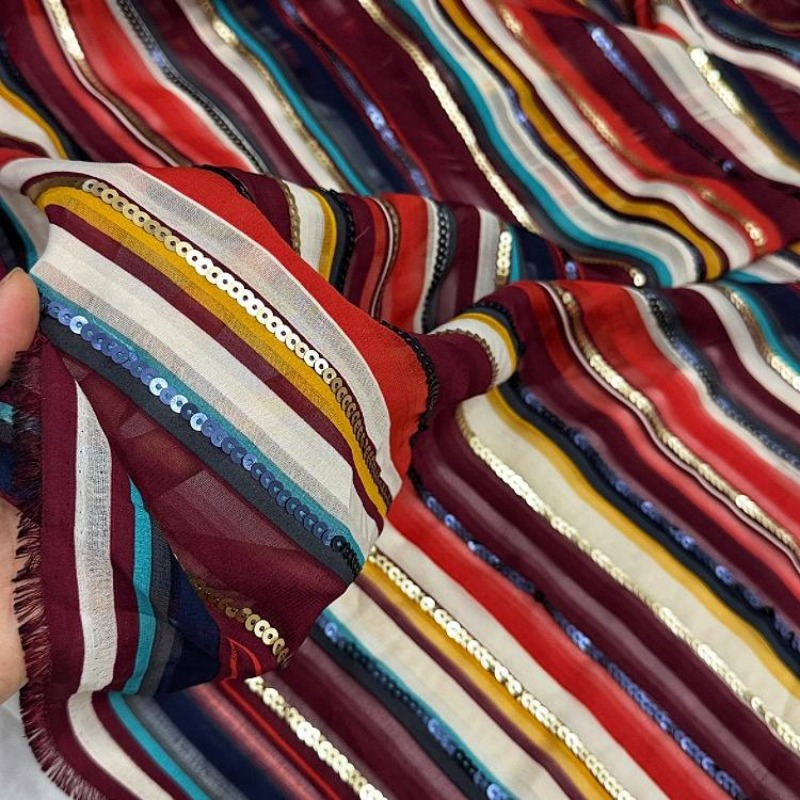 Kain Payet Bordir Bergaris War - Ethnic Fashion Design ulasan dan harga
